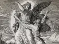 An angel wrestles with Jacob, who clings to him. This scene depicts why Jacob wrestled with God, a pivotal moment of spiritual struggle and transformation.