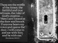 Revelation 3:14-20: "Here I am! I stand at the door and knock." A close-up of a weathered keyhole on a dark door.