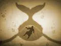 A silhouette of a man falls into the mouth of a giant whale, a classic sign of Jonah's story.