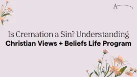 Is cremation a sin? This image explores Christian views and beliefs on the topic, with floral accents.